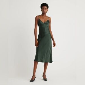 Quince Washable Silk Slip Dress in Forest Green